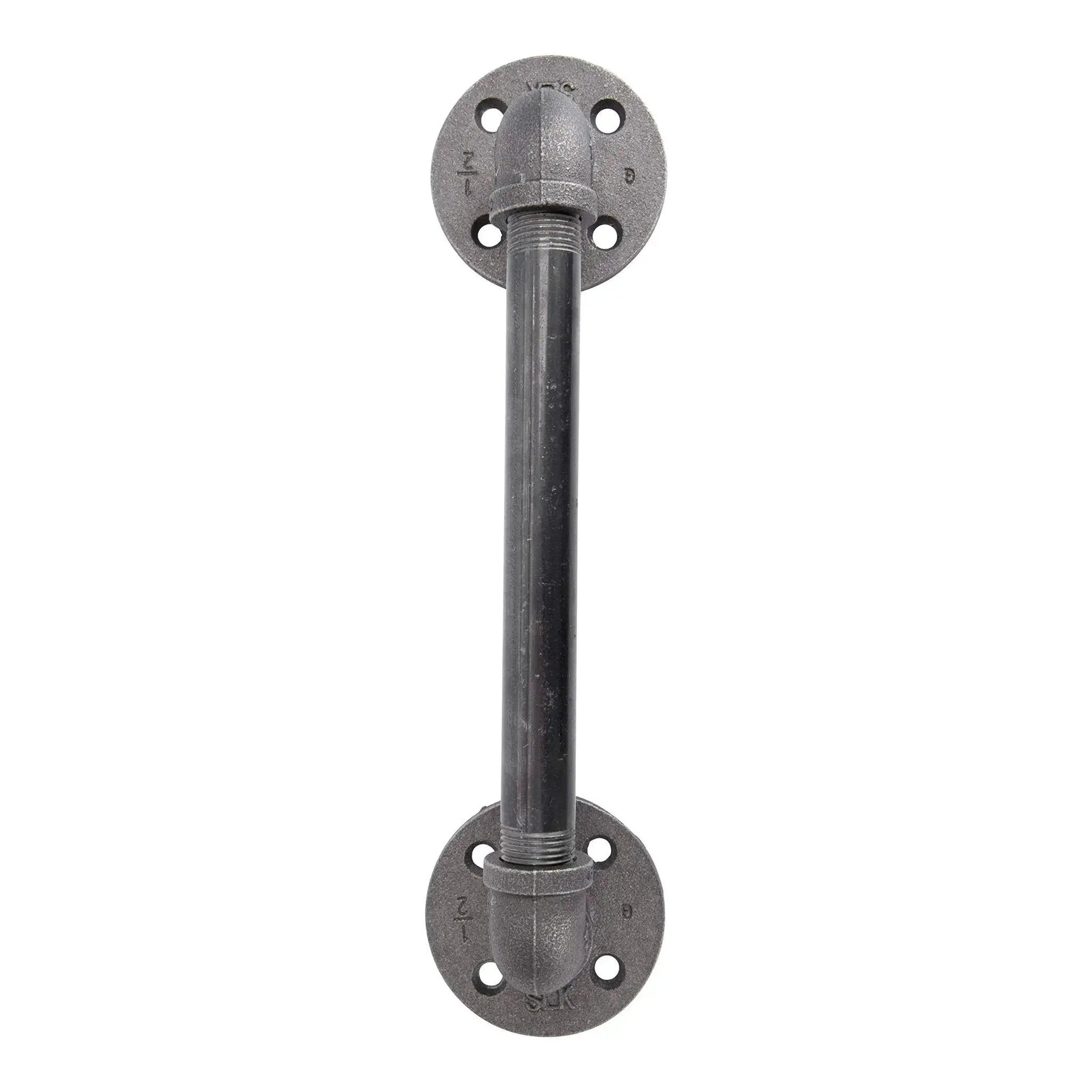 Industrial Pipe Decor Barn Door Handle 8 Inch With Authentic Steel Grey Iron Fittings Flanges And Pipes For Custom Vintage Hanging Doors DIY Kit With Hardware For Easy Installation And Rustic Farmhouse Style, front view