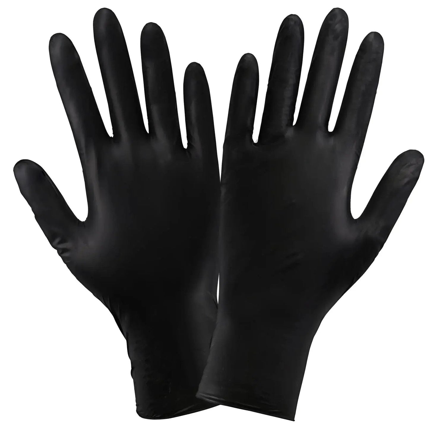 Industrial Grade Powder Free Disposable Gloves Nitrile Vinyl Blend Black Large, front view showing ambidextrous design