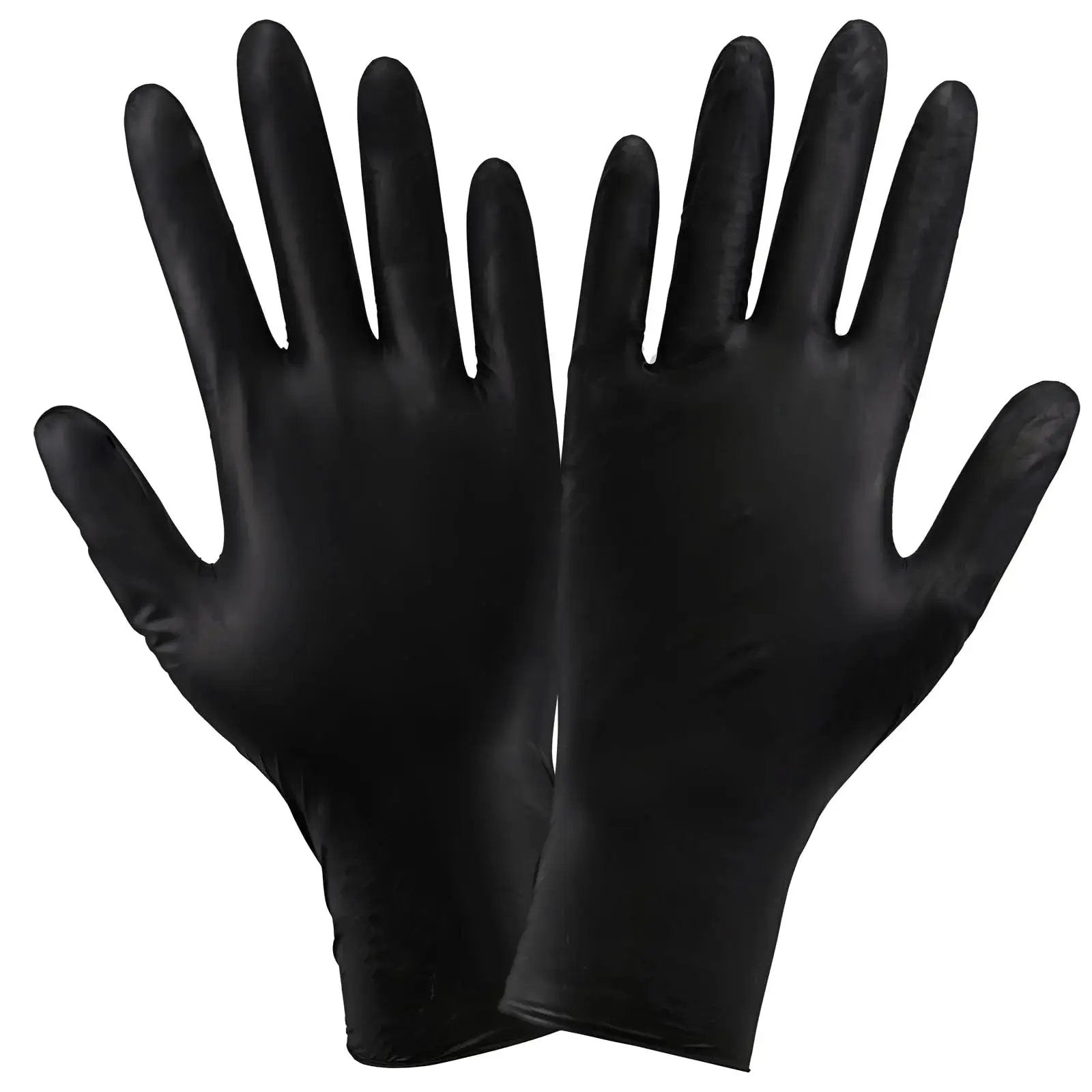 Industrial Grade Powder Free Disposable Gloves Nitrile Vinyl Blend Black Large, front view showing ambidextrous design
