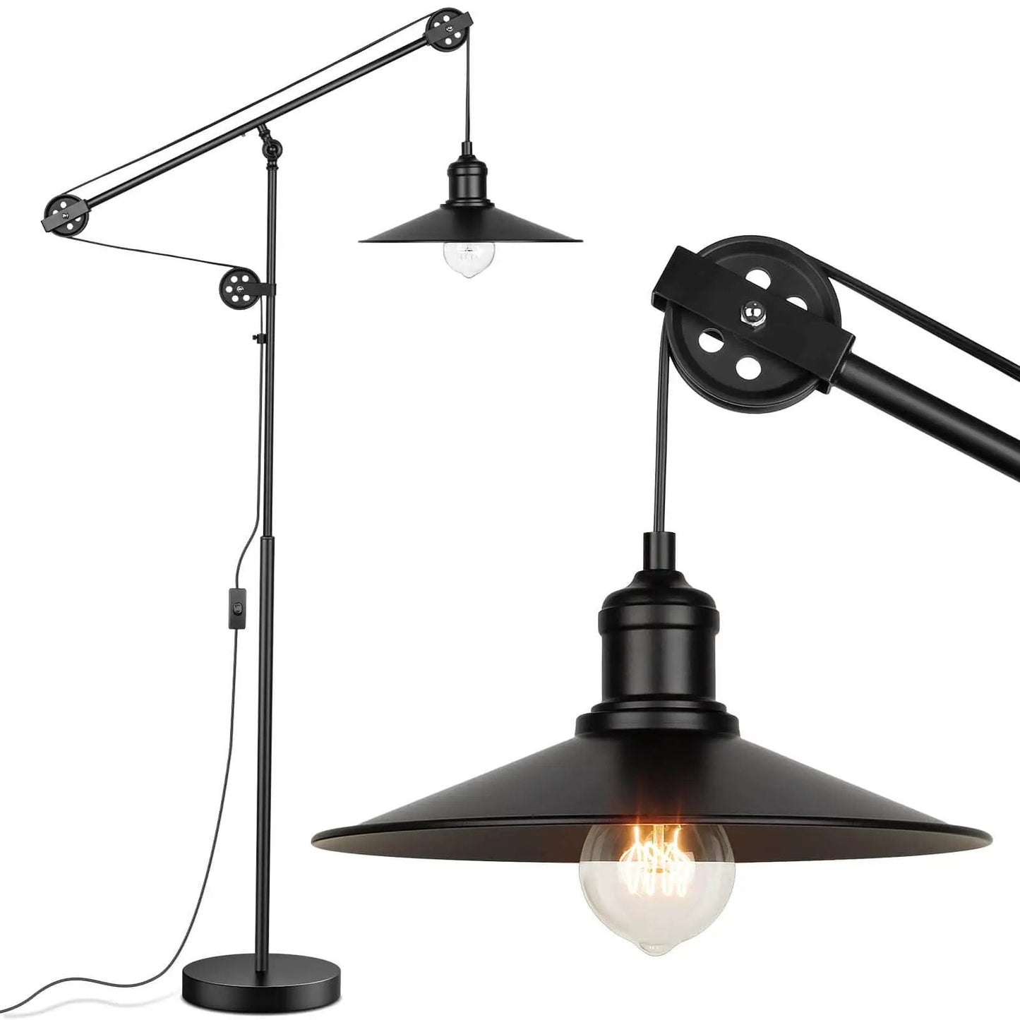Industrial Adjustable Floor Lamp For Living Room With Pulley System Modern Farmhouse Tall Standing Reading Lamp In Blackened Bronze Vintage Style Task Lamp For Bedroom And Office Rustic Industrial Decor