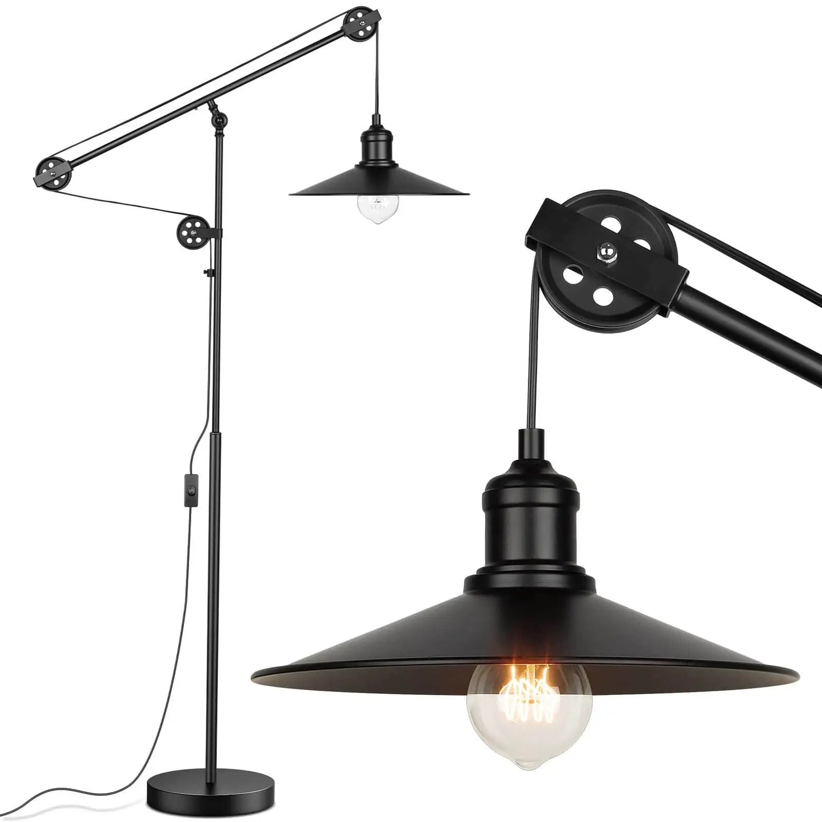 Industrial Adjustable Floor Lamp For Living Room With Pulley System Modern Farmhouse Tall Standing Reading Lamp In Blackened Bronze Vintage Style Task Lamp For Bedroom And Office Rustic Industrial Decor
