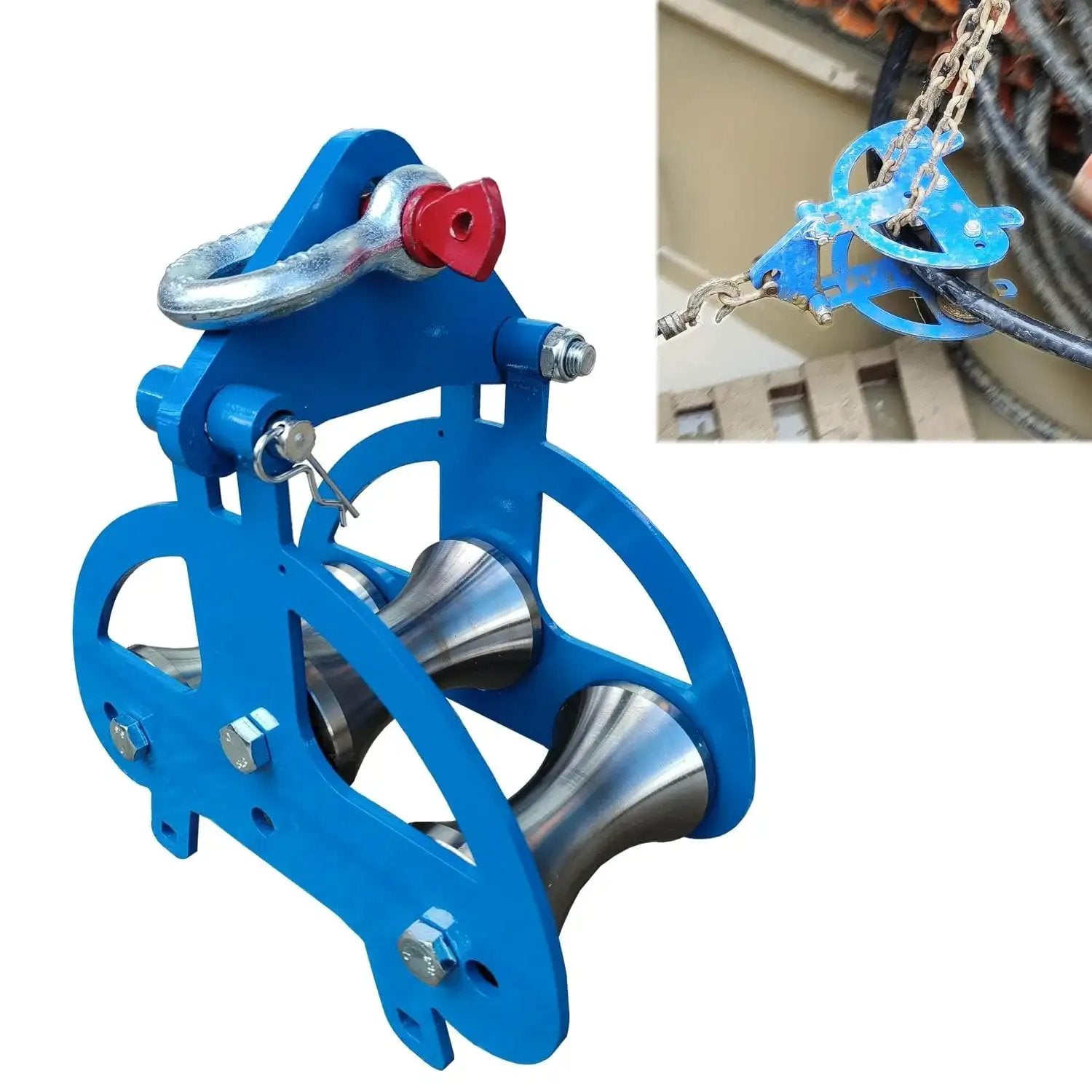 Industrial Cable Pulley Sheave with Anchor Shackle for Large Scale Laying Heavy Duty Steel Cable Feeding and Wire Pulling Sheave