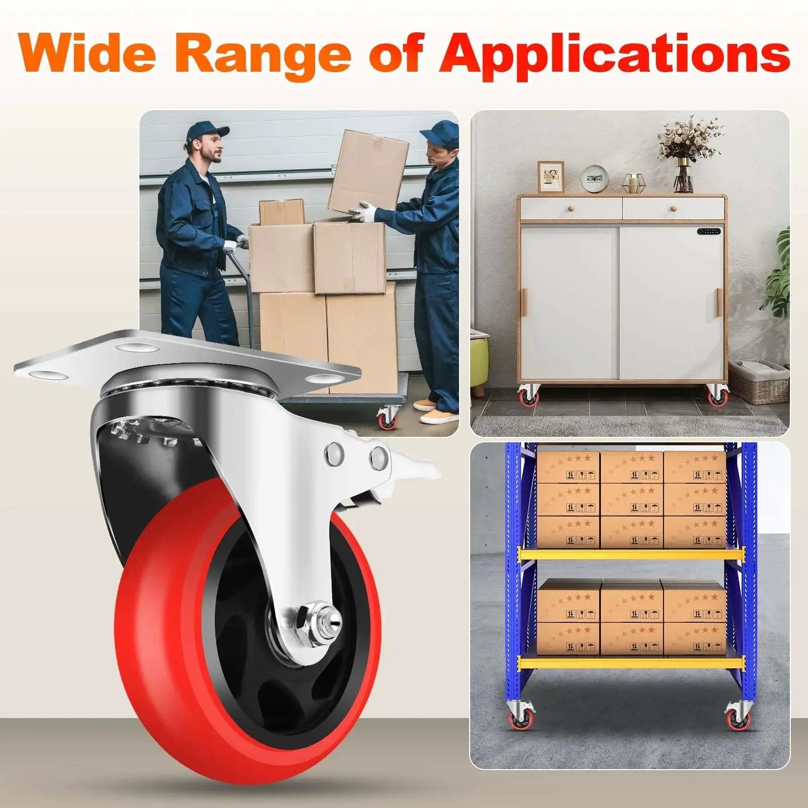 4 Inch Industrial Caster Wheels With Brake Set Of 4 Heavy Duty 2200 Lb Capacity 360 Degree Swivel For Carts Workbenches And Furniture