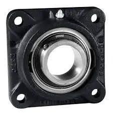 Front view of Industrial Grade Flange Mount Ball Bearing Unit with One and Fifteen Sixteenths Inch Bore, four-bolt cast iron housing.