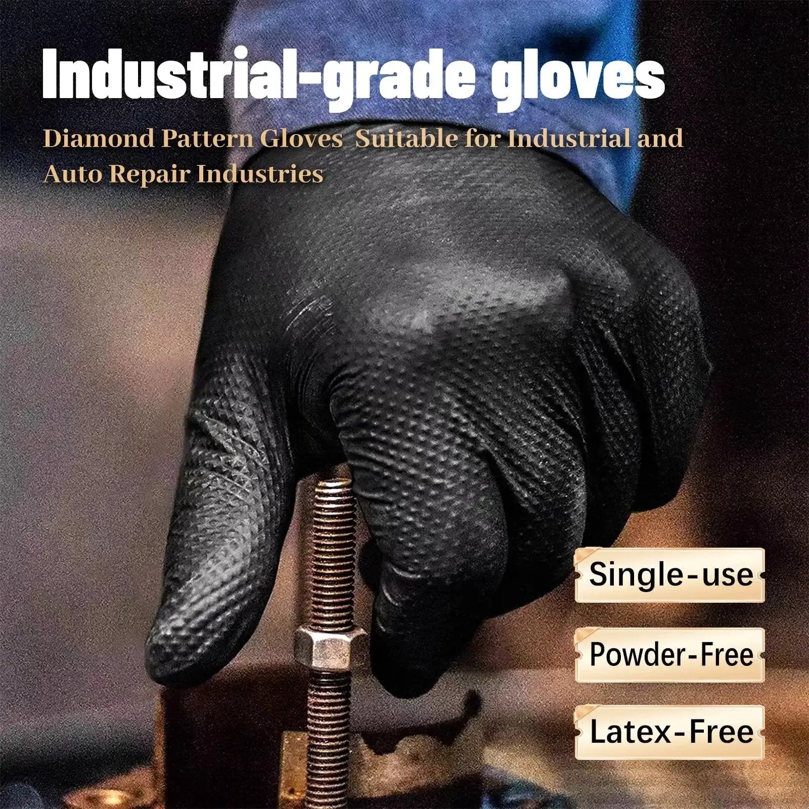 Heavy Duty Diamond Grip Nitrile Gloves 8 Mil Puncture and Chemical Resistant 100 used in industrial repair work