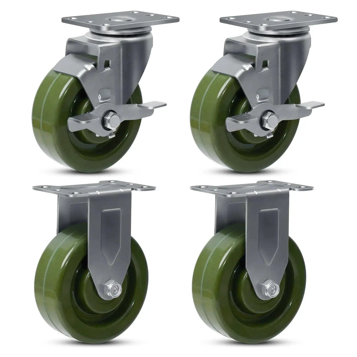 4x1.5 Inch High Temp Industrial Bakery Oven Caster Wheels Set Of 4 Heavy Duty Casters 2800 Lb Capacity With 2 Brakes And 2 Rigid