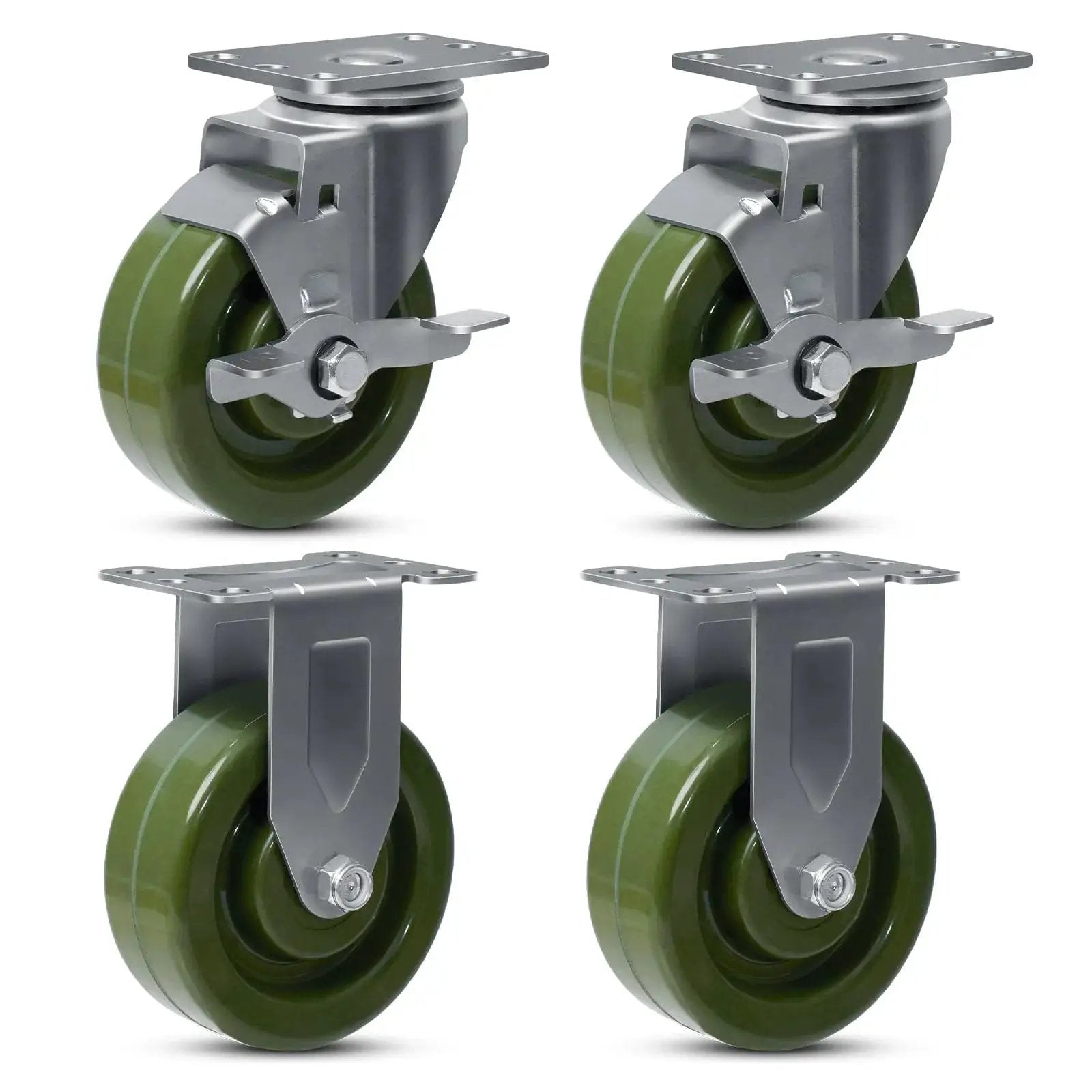 4x1.5 Inch High Temp Industrial Bakery Oven Caster Wheels Set Of 4 Heavy Duty Casters 2800 Lb Capacity With 2 Brakes And 2 Rigid