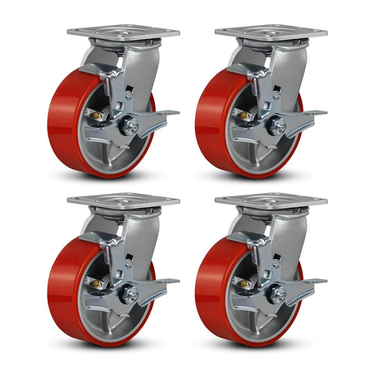 ✝️ 5"x2" Industrial Casters- Heavy Duty casters, Polyurethane Casters Wheel, Capacity up to 4000 Lb for Platform Truck, 4 Brake