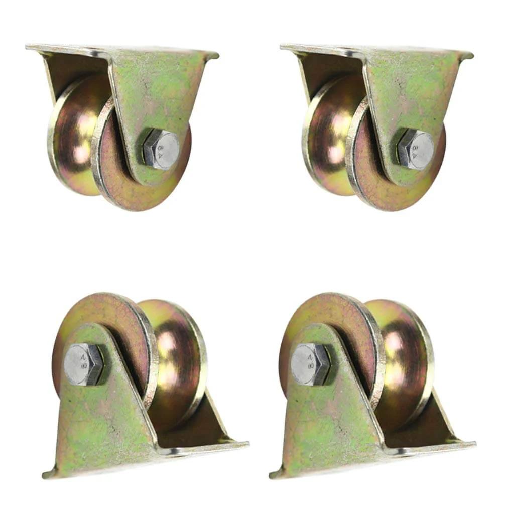 Pulley, Pulley Wheel, 4PC, Heavy Duty Rigid Wheels, Sheave Round Tube Directional Track Wheel, Double Bearing, set of four