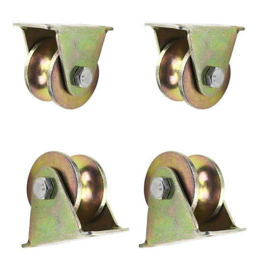 Pulley, Pulley Wheel, 4PC, Heavy Duty Rigid Wheels, Sheave Round Tube Directional Track Wheel, Double Bearing, set of four