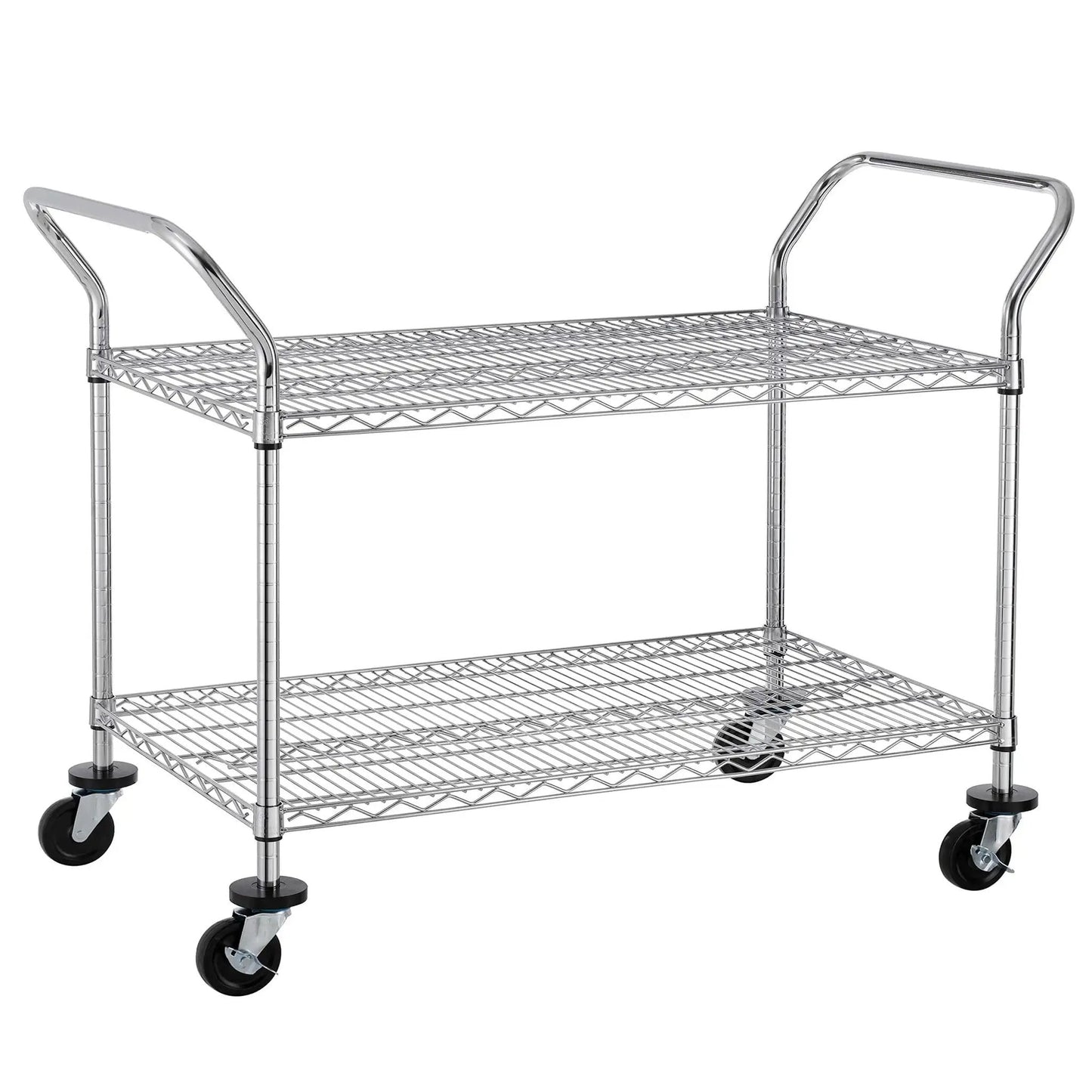 Heavy Duty 2 Tier Rolling Cart With Wheels And Handles For Commercial Use 600 Lb Capacity Built To Last Industrial Steel Utility Cart Kitchen Carts On Wheels NSF Certified 23.6 In D X 47.2 In W X 39.4 In H