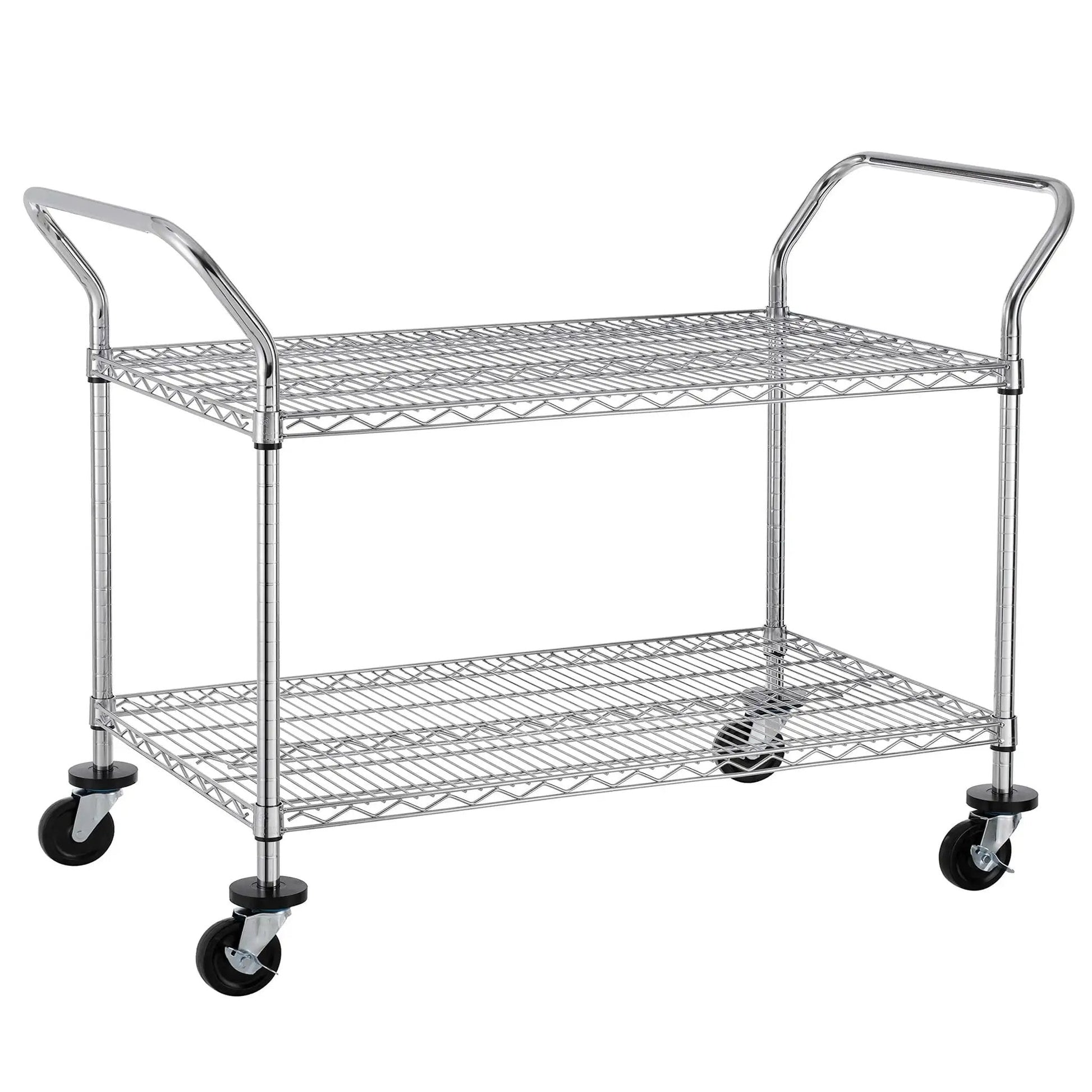 Heavy Duty 2 Tier Rolling Cart With Wheels And Handles For Commercial Use 600 Lb Capacity Built To Last Industrial Steel Utility Cart Kitchen Carts On Wheels NSF Certified 23.6 In D X 47.2 In W X 39.4 In H