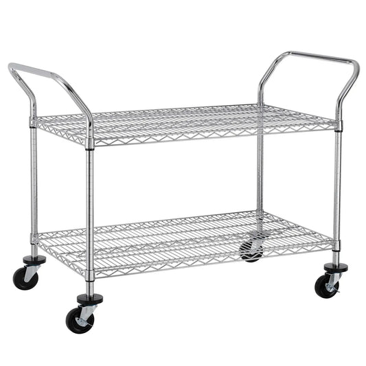 Heavy Duty 2 Tier Rolling Cart With Wheels And Handles For Commercial Use 600 Lb Capacity Built To Last Industrial Steel Utility Cart Kitchen Carts On Wheels NSF Certified 23.6 In D X 47.2 In W X 39.4 In H