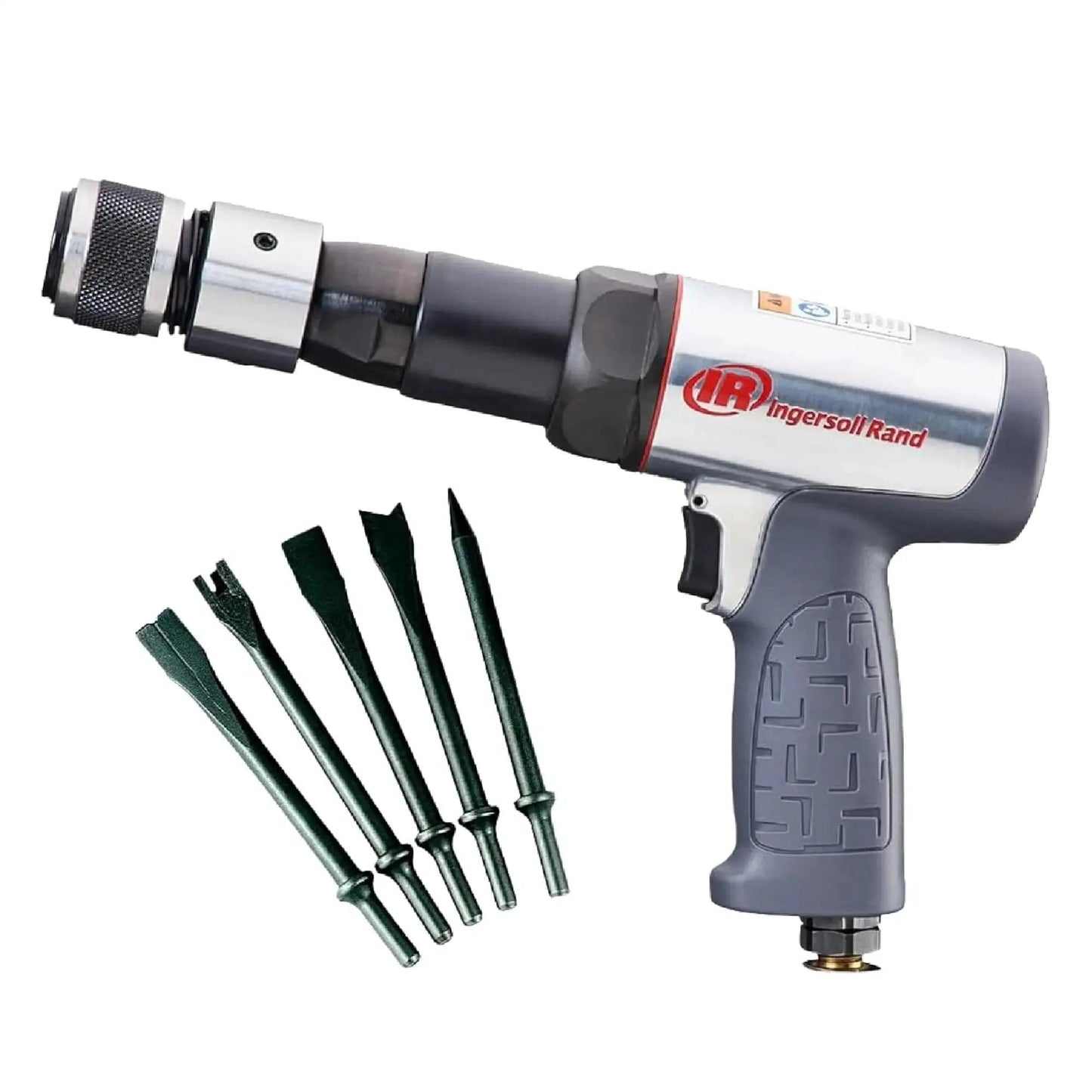 Ingersoll Rand 119MAXK Long Barrel Vibration Reduced Air Hammer Kit with five chisel set for heavy vehicle repair trucks and MRO tasks.