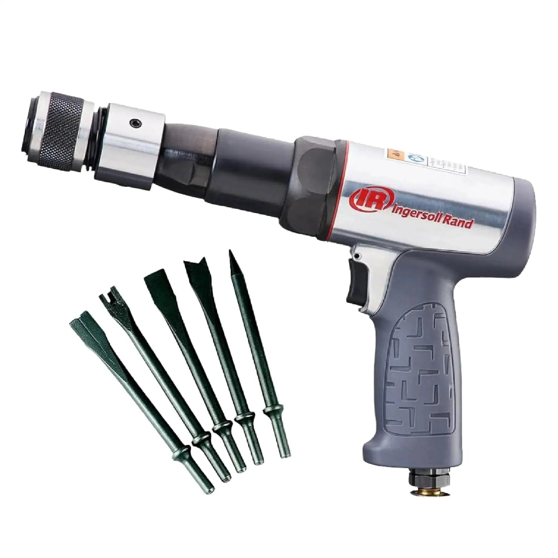 Ingersoll Rand 119MAXK Long Barrel Vibration Reduced Air Hammer Kit with five chisel set for heavy vehicle repair trucks and MRO tasks.