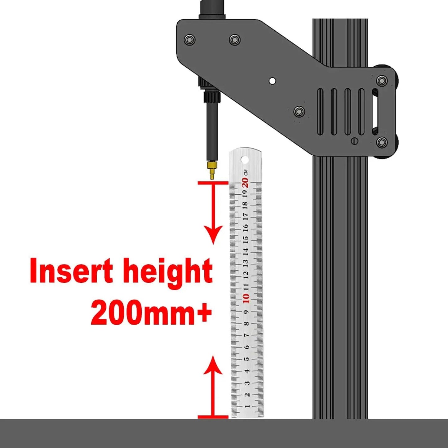 Heat Set Insert Tool with Soldering Iron and M2 to M8 Tips, showing 200mm insert height on stable base with 2040 aluminum Z-axis