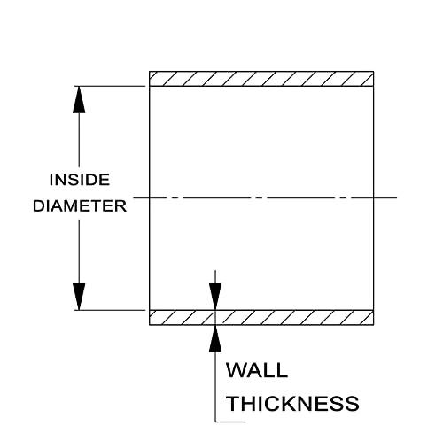 Diagram showing inside diameter and wall thickness measurements for a hose or pipe, relevant to Ultra High Temp Silicone Coupler Hose Seven Eighths Inch ID Twelve Inch Length Four Ply Reinforced Orange For Extreme Heat Up To Five Hundred Degrees Fahrenheit And One Hundred PSI Max Pressure Industrial Grade HPS.