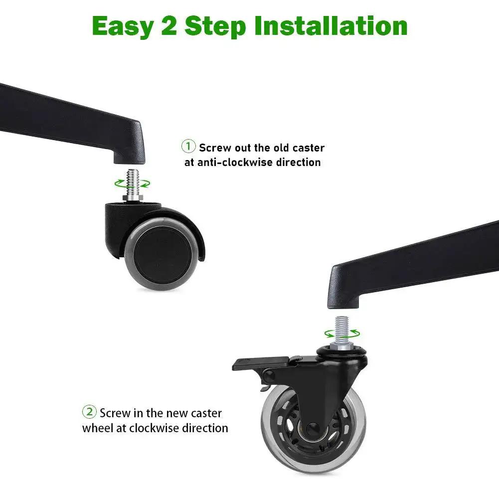 Brake Caster With Three Eighths Inch 16UNC Threaded Stem, Heavy Duty 3 Inch Lockable Bearing Caster With Lock Nuts For Office Chairs And Home Furniture, Set Of 5, installation guide