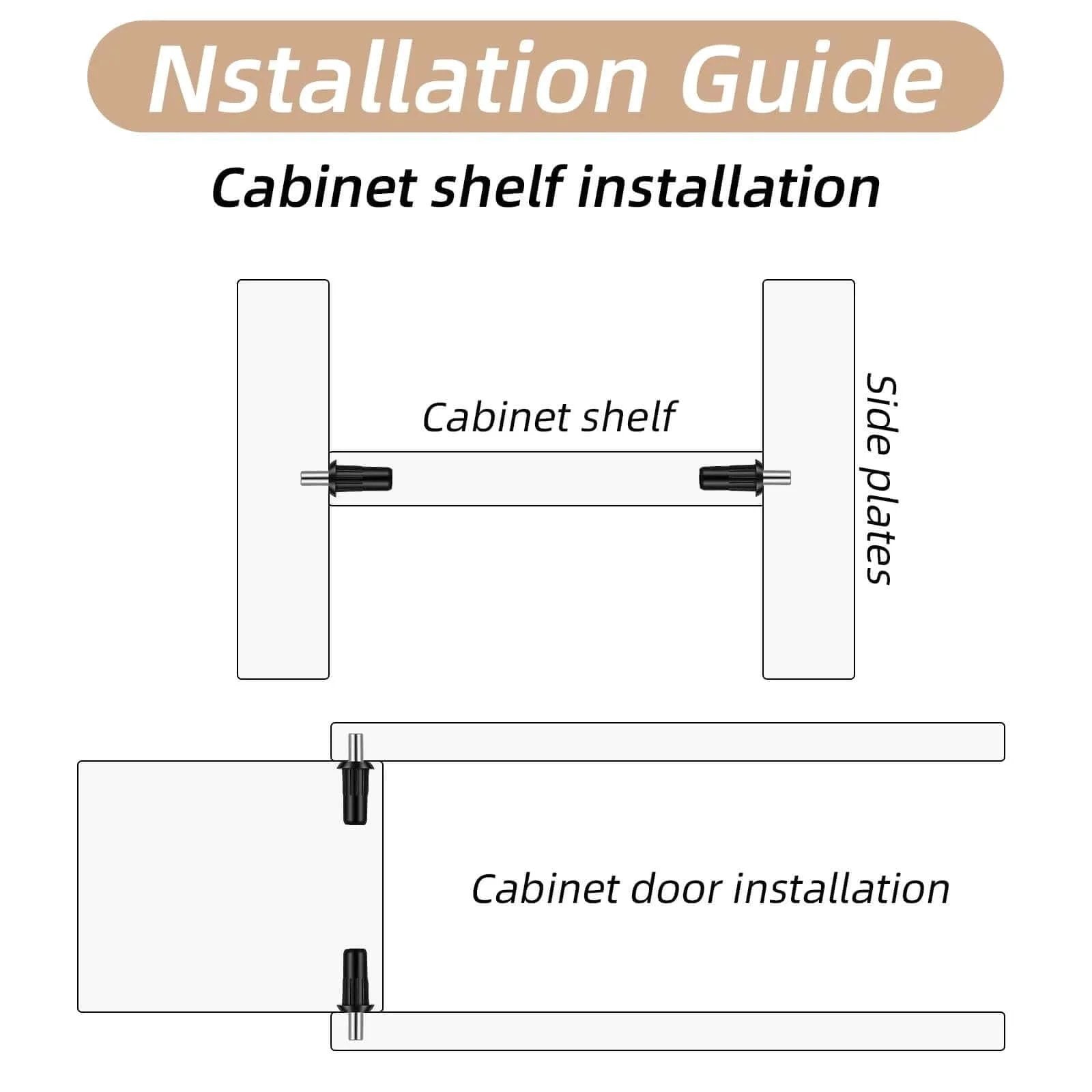 Installation guide for 24pcs Cabinet Door Repair Pins, Spring Loaded Pin, Telescopic Spring Pins, for furniture doors and blinds.