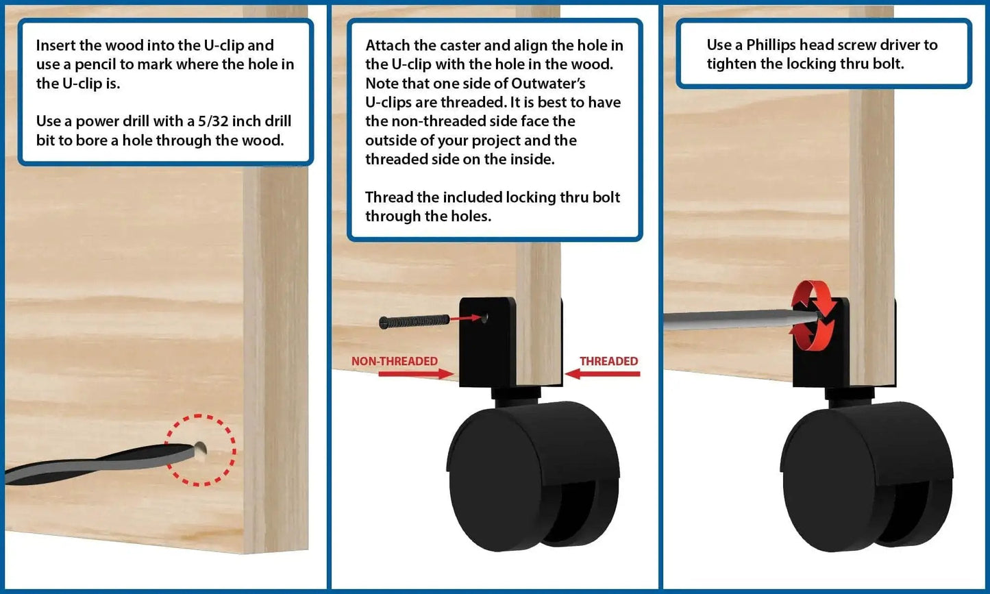 2 Inch Wheel Diameter Hooded Twin Wheel Caster With Brake And U Clip Stem for Heavy Duty Furniture installation guide.