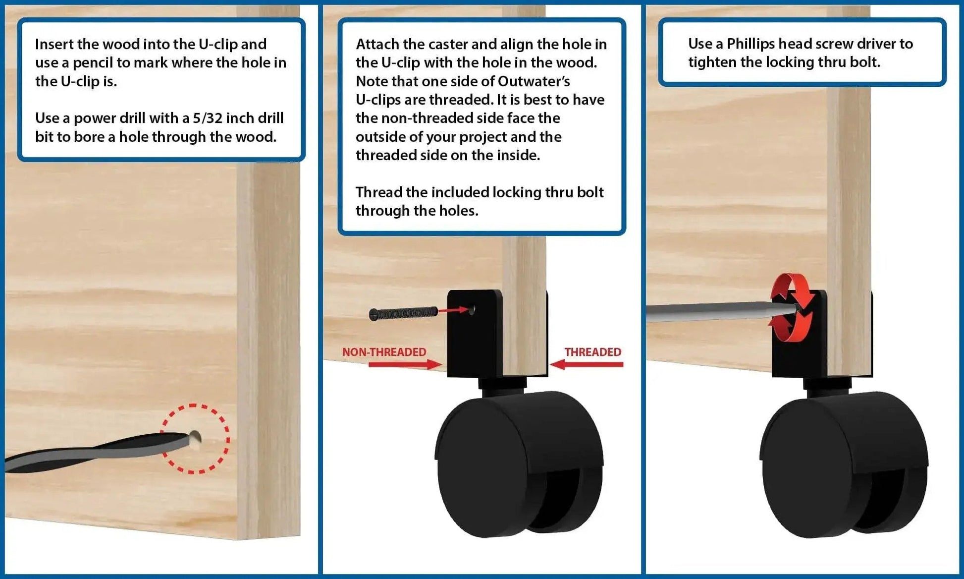 2 Inch Wheel Diameter Hooded Twin Wheel Caster With Brake And U Clip Stem for Heavy Duty Furniture installation guide.