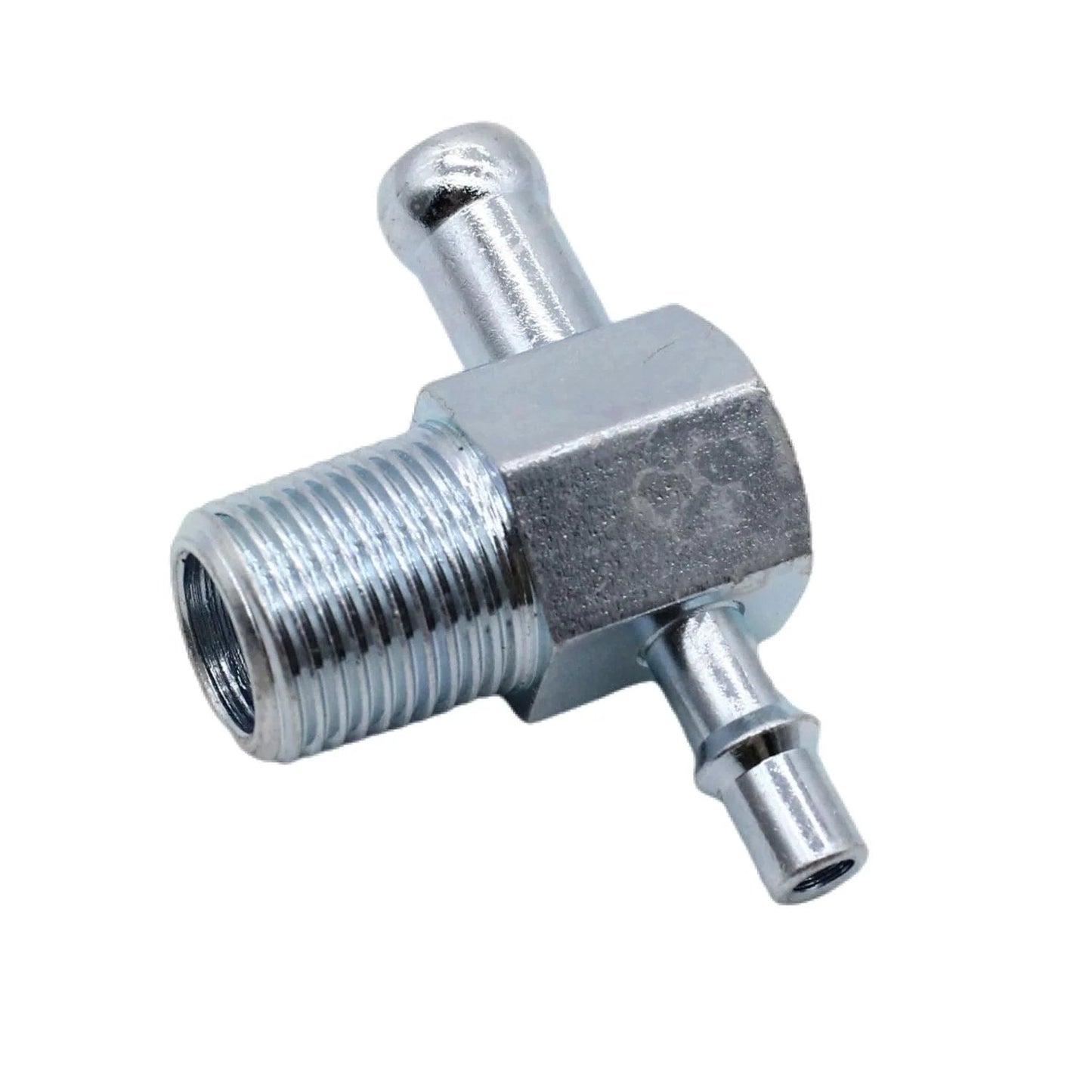 Intake Manifold Vacuum Tee Fitting Three Eighths Inch NPT Thread With One Quarter Inch And Three Eighths Inch Nipples Steel Zinc.