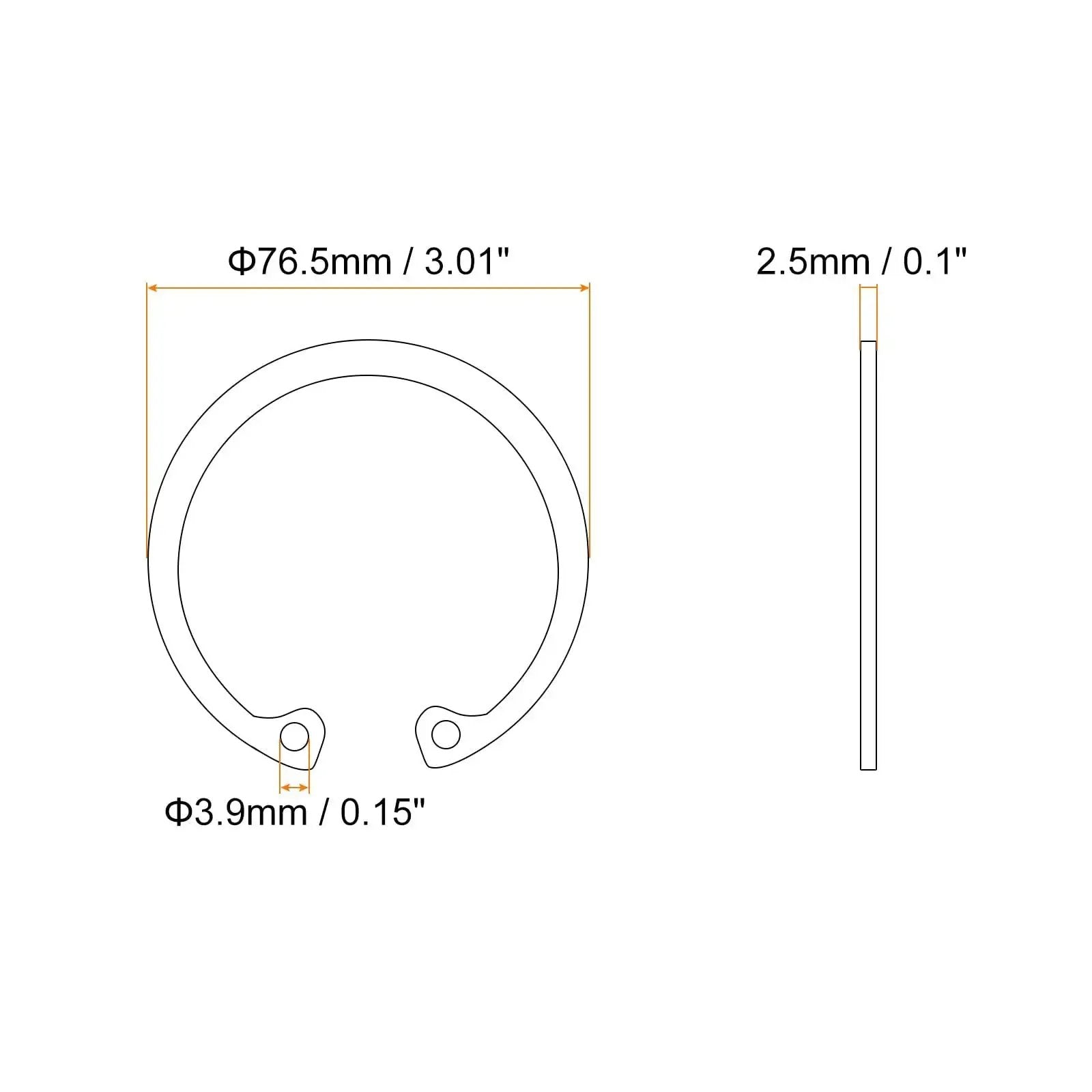 Diagram of Heavy Duty Internal Retaining Ring Circlip for Grooved Shafts and Studs 2 Pack by Uxcell 76.5mm OD, 2.5mm thickness