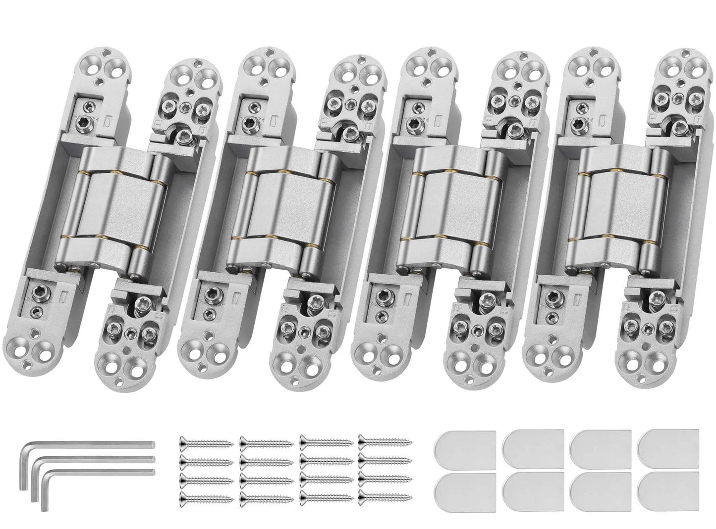 Invisible Door Hinges Set 4 Pack 6 Inch Silver Concealed Hinges For Doors 3 Way Adjustable With 180 Degree Swing And Copper Support Heavy Duty Concealed Hinges 88 Lbs Load Bearing Rust Resistant Zinc Alloy Easy Install No Left Right Gap