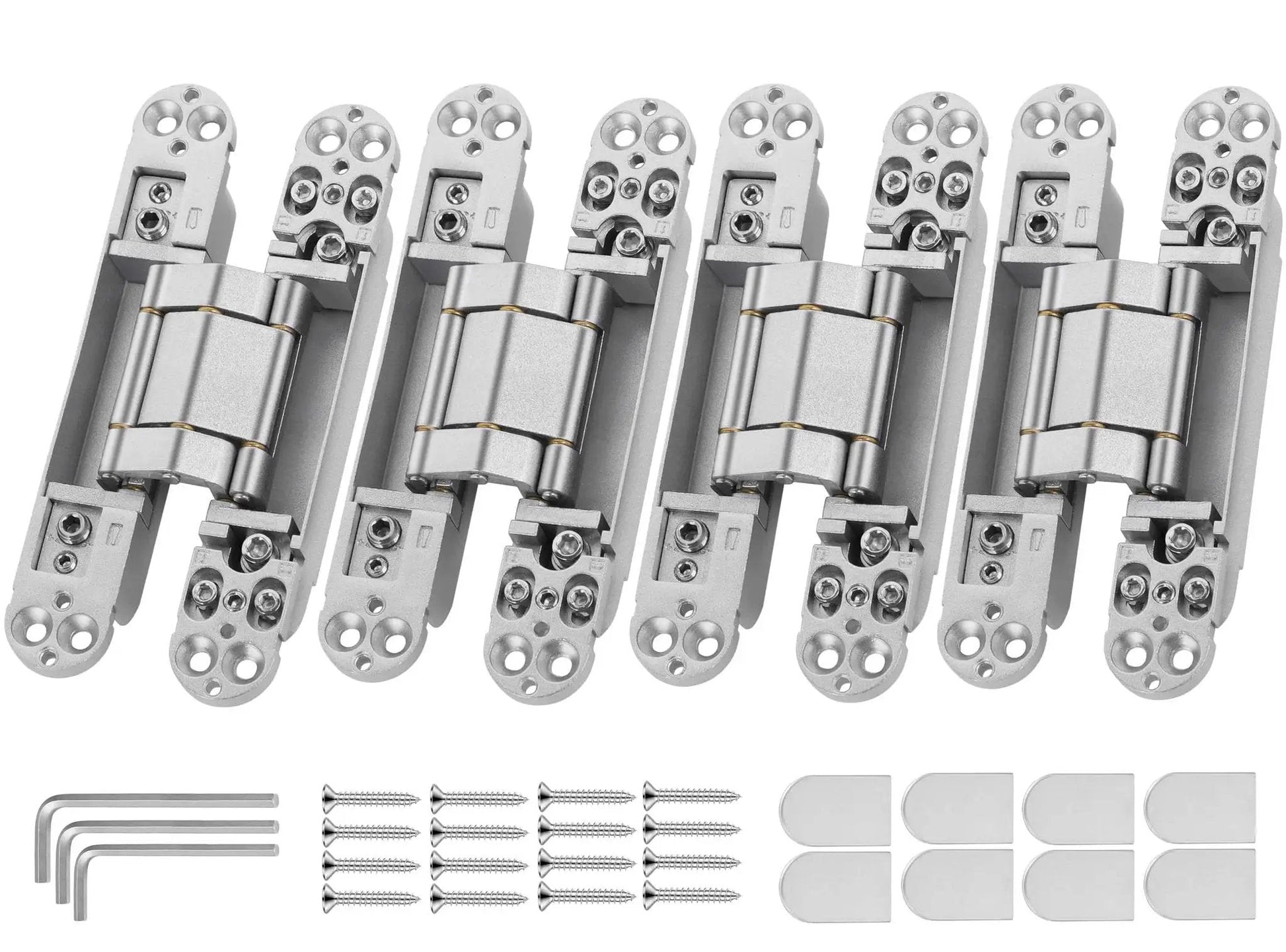 Invisible Door Hinges Set 4 Pack 6 Inch Silver Concealed Hinges For Doors 3 Way Adjustable With 180 Degree Swing And Copper Support Heavy Duty Concealed Hinges 88 Lbs Load Bearing Rust Resistant Zinc Alloy Easy Install No Left Right Gap