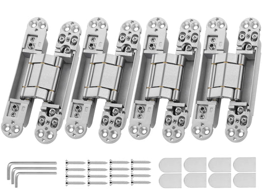 Invisible Door Hinges Set 4 Pack 6 Inch Silver Concealed Hinges For Doors 3 Way Adjustable With 180 Degree Swing And Copper Support Heavy Duty Concealed Hinges 88 Lbs Load Bearing Rust Resistant Zinc Alloy Easy Install No Left Right Gap