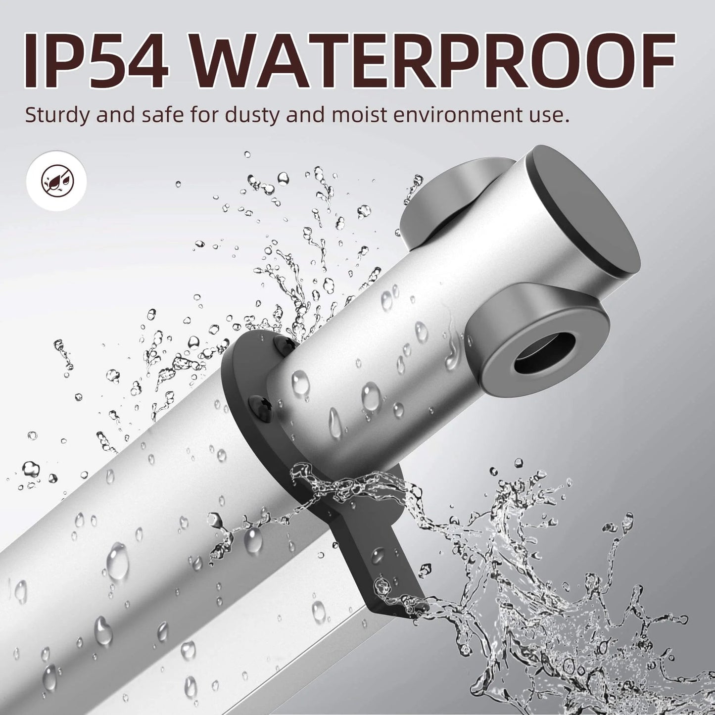 Close-up of 12v Actuator Heavy Duty 12v 18 Inch Stroke Electric Actuator 12v Linear Actuator 6000N 1320lb showing IP54 waterproof design.