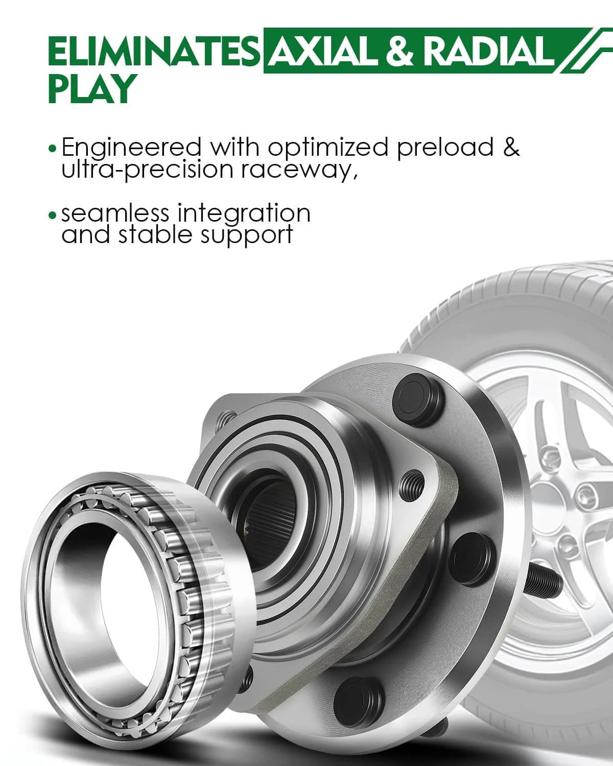 Close-up of Set of 2 Front Wheel Bearing and Hub Assembly with ABS for Jeep Wrangler 2007 to 2010 3.8L V6, 5 Lug OE Replacement