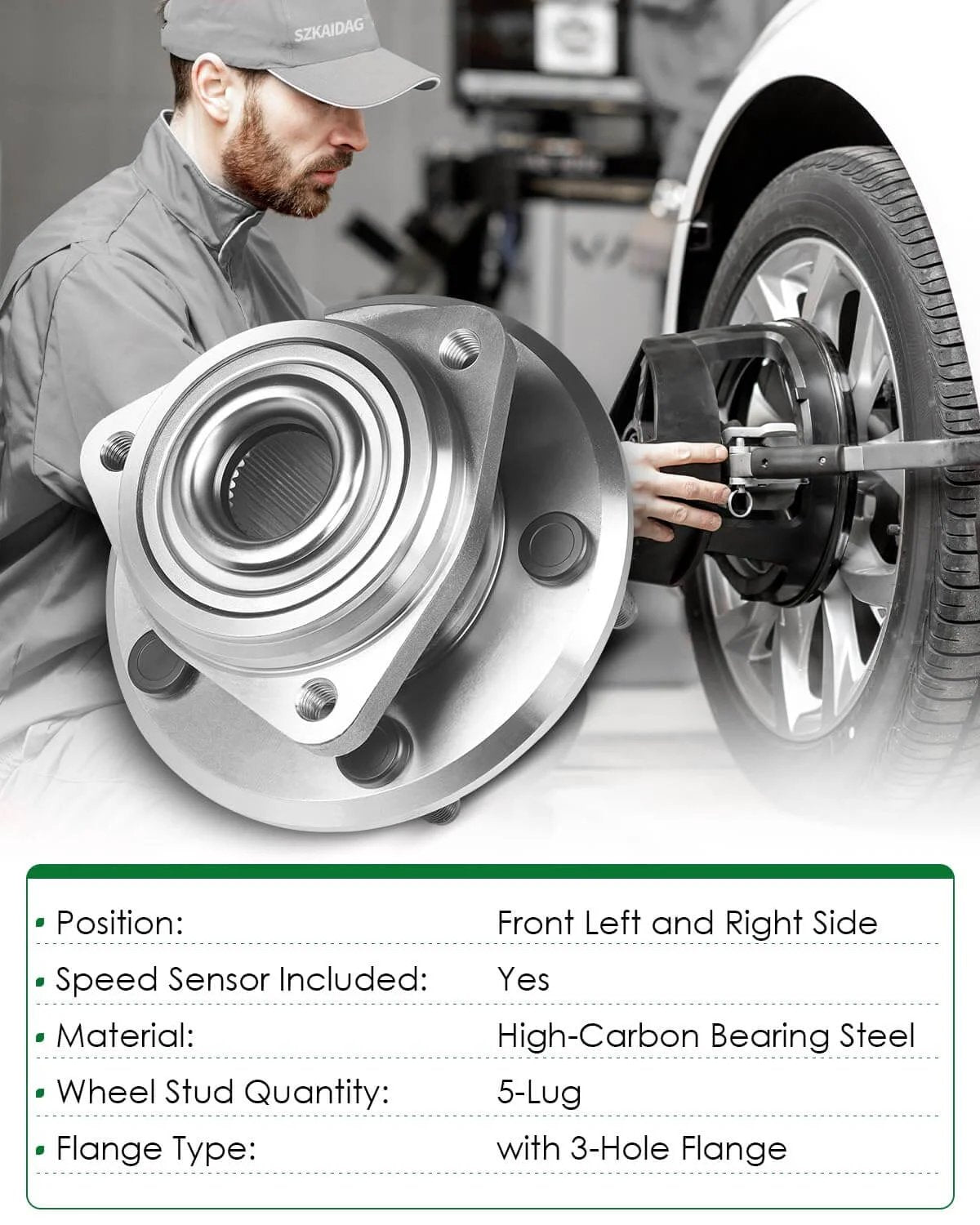 Mechanic installing Set of 2 Front Wheel Bearing and Hub Assembly with ABS for Jeep Wrangler 2011 to 2018 JK, 5 Lug OE Replacement