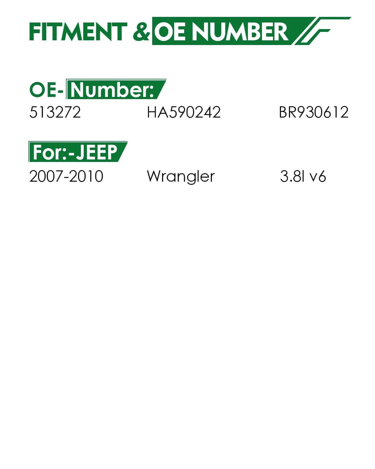 Compatibility chart for Set of 2 Front Wheel Bearing and Hub Assembly with ABS for Jeep Wrangler 2007 to 2010 3.8L V6