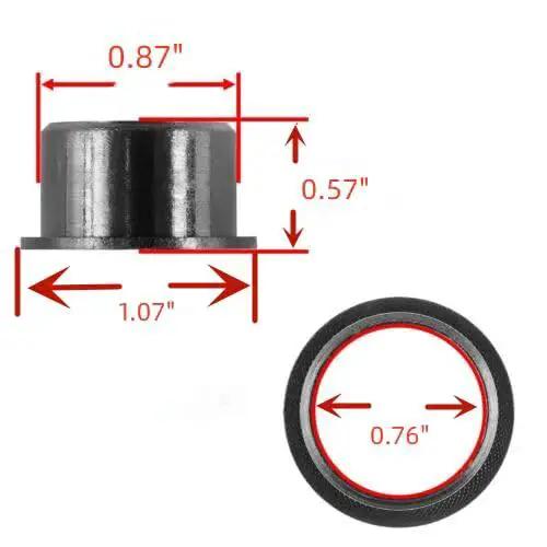 Premium Replacement Deck Bushings Set Of Four For John Deere Mowers with dimensions shown: 0.76" ID, 0.87" OD, 0.57" H