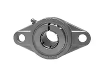 Front view of durable one and a half inch bore double sealed 2 bolt flange ball bearing with Kanigen plated insert and RF double lip seal.