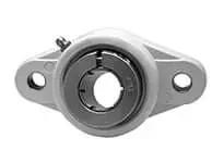 Front view of Single 1-1/2 in Kanigen Accu-Loc wide inner ring ball bearing insert, black polymer NFL208 2-bolt flange housing with concentric lock collar.