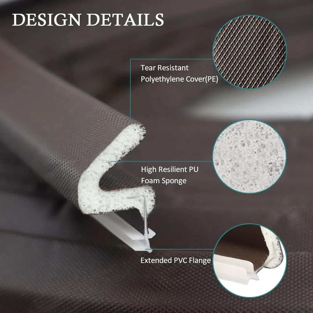 Close-up of Kerf Door Weather Stripping Seal 26 Ft Foam Weatherstrip with slot card installation, showing PU foam and PVC components.