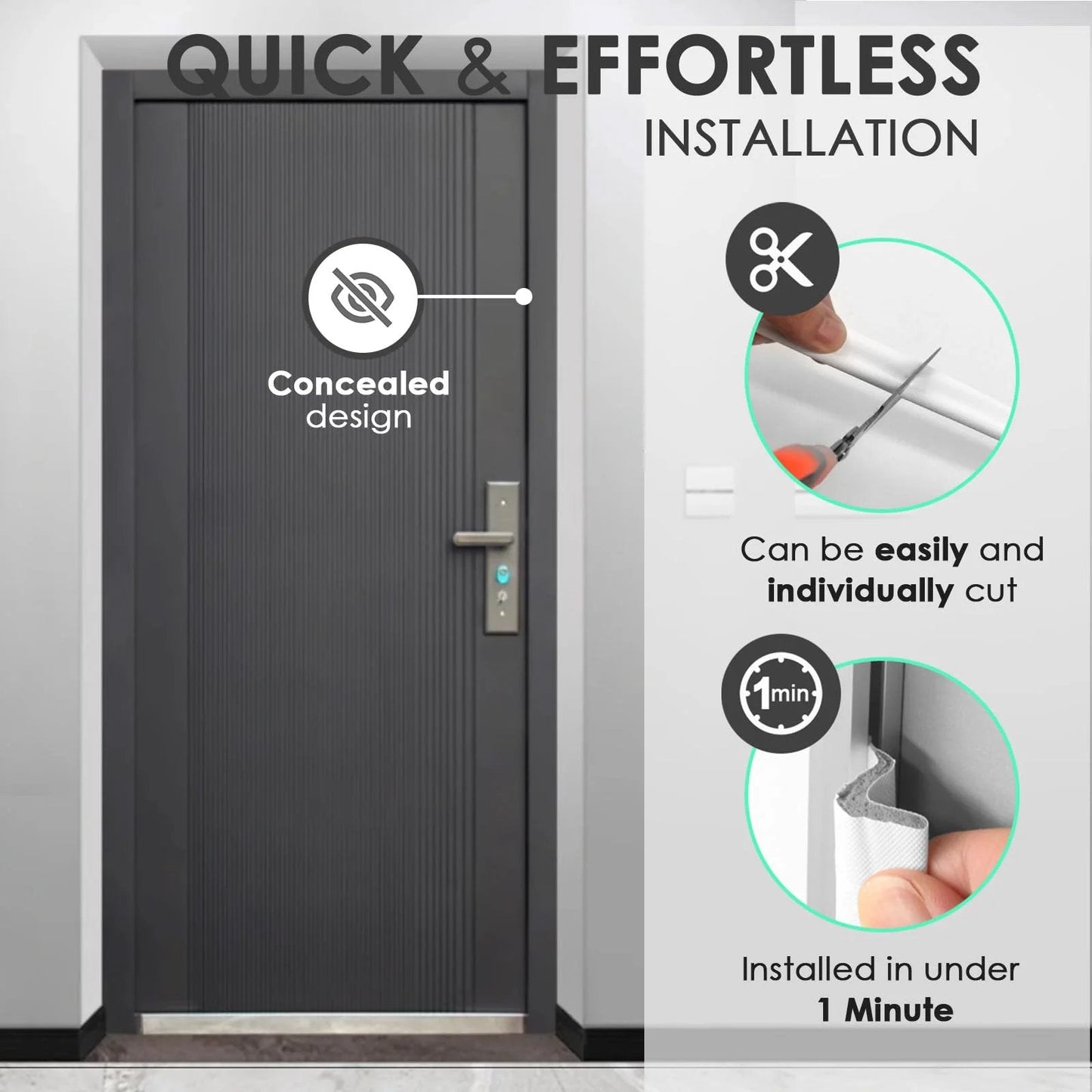 40Ft Kerf Door Weather Stripping Seal For Exterior Doors With 4 Corner Seals shown on a door with quick installation features.