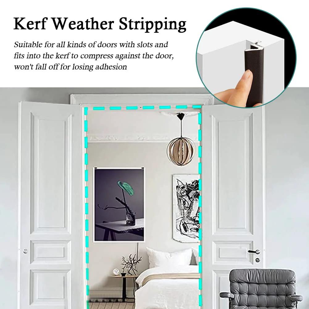 Kerf Door Weather Stripping Seal 26 Ft Foam Weatherstrip With Slot Card Installation Easy Cut To Size Brown Durable PU Foam Door Seal For Draft Blocking Fits Most Kerf Door Frames Now in an installed view.