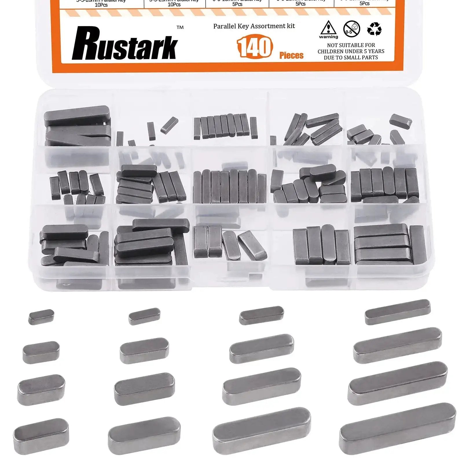 Comprehensive Keystock Kit With 140 Pieces In 16 Sizes Featuring Round Ended Feather Keys And Parallel Drive Shaft Keys For Keyways And Mechanical Projects