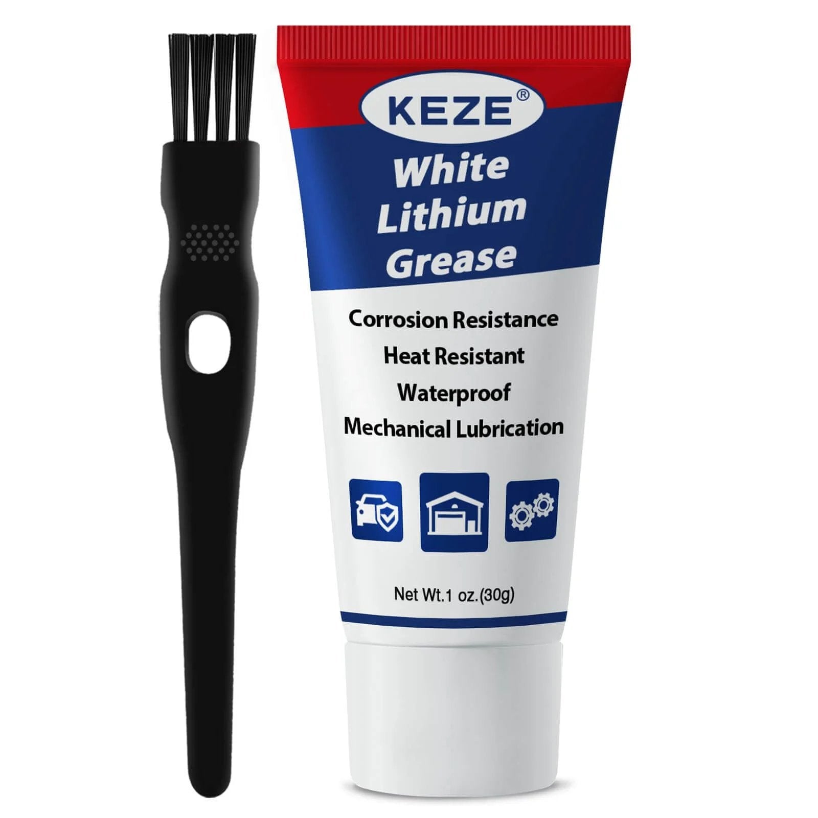 Keze White Lithium Grease Tube Automotive Grasa De Litio Car Door Grease with Brush NLGI 2 shown with brush, 1oz pack