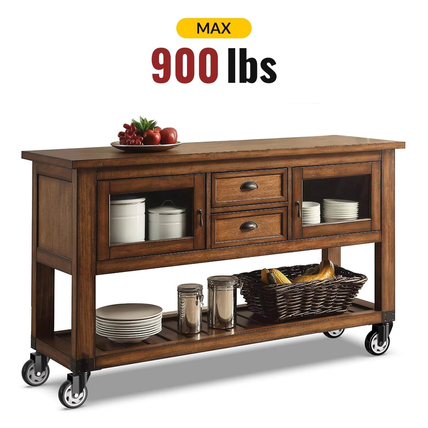 Wooden kitchen island with 4 Inch Caster Wheels No Brake Stem Casters Set of 4 Heavy Duty Swivel Castors supporting up to 900 lbs