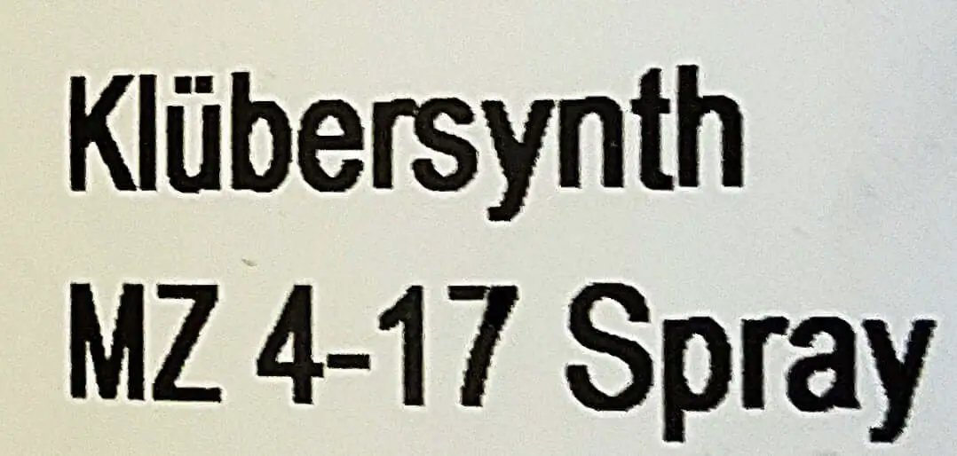 Premium Synthetic Spray Lubricant For Tools And Sporting Weapons From Kluber Lubrication KLUBERSYNTH MZ 4 17 400 Ml Spray Can label