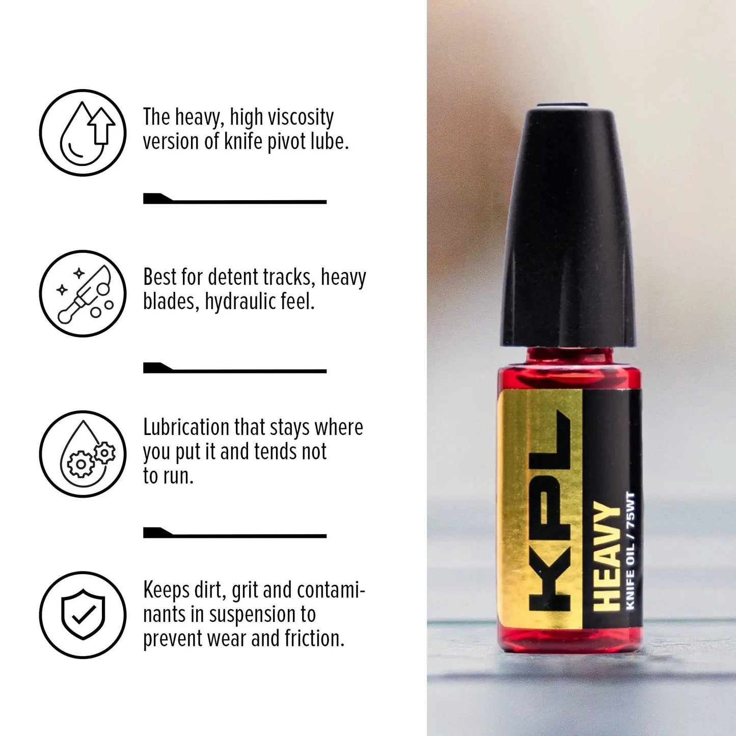 Heavy Duty Knife Pivot Lube And 75 Weight Synthetic Knife Oil For Blades And Pocket Knives Keeps Pivots Smooth And Clean Protects Against Dirt Grit And Lint In A Precision Oiler Bottle next to product features.