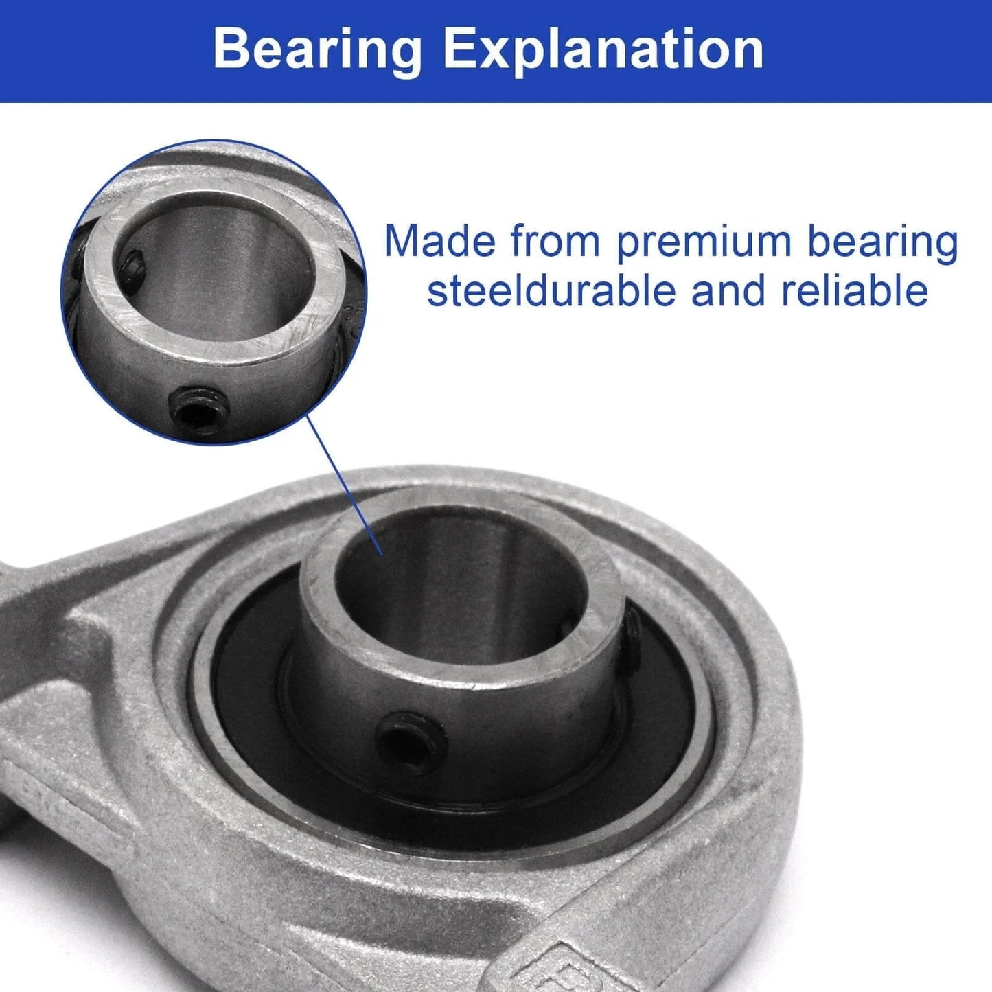 Close-up of Four Pack KP08 Self Aligning Pillow Block Bearings 8mm Inner Diameter Mounted Flange Bearings Zinc Alloy Steel