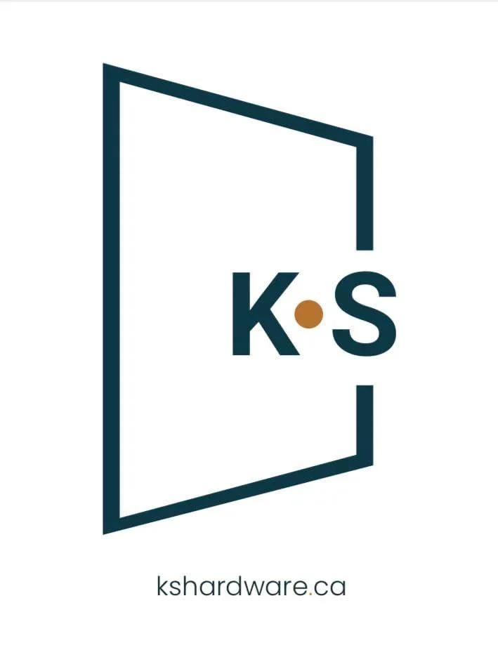 Logo of KS Hardware with open door outline and website URL kshardware.ca