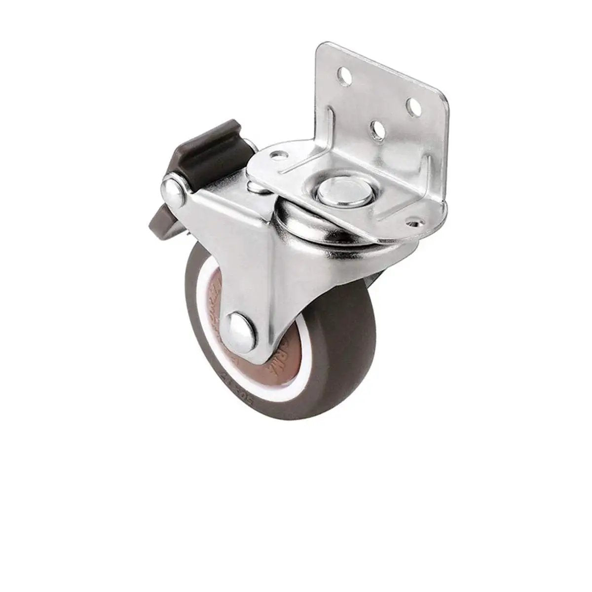 1.25 Inch L Shaped Plate Swivel Caster With Brake Rubber Wheel Side Mount For Smooth Silent Movement Heavy Duty Load Capacity 120 Lb