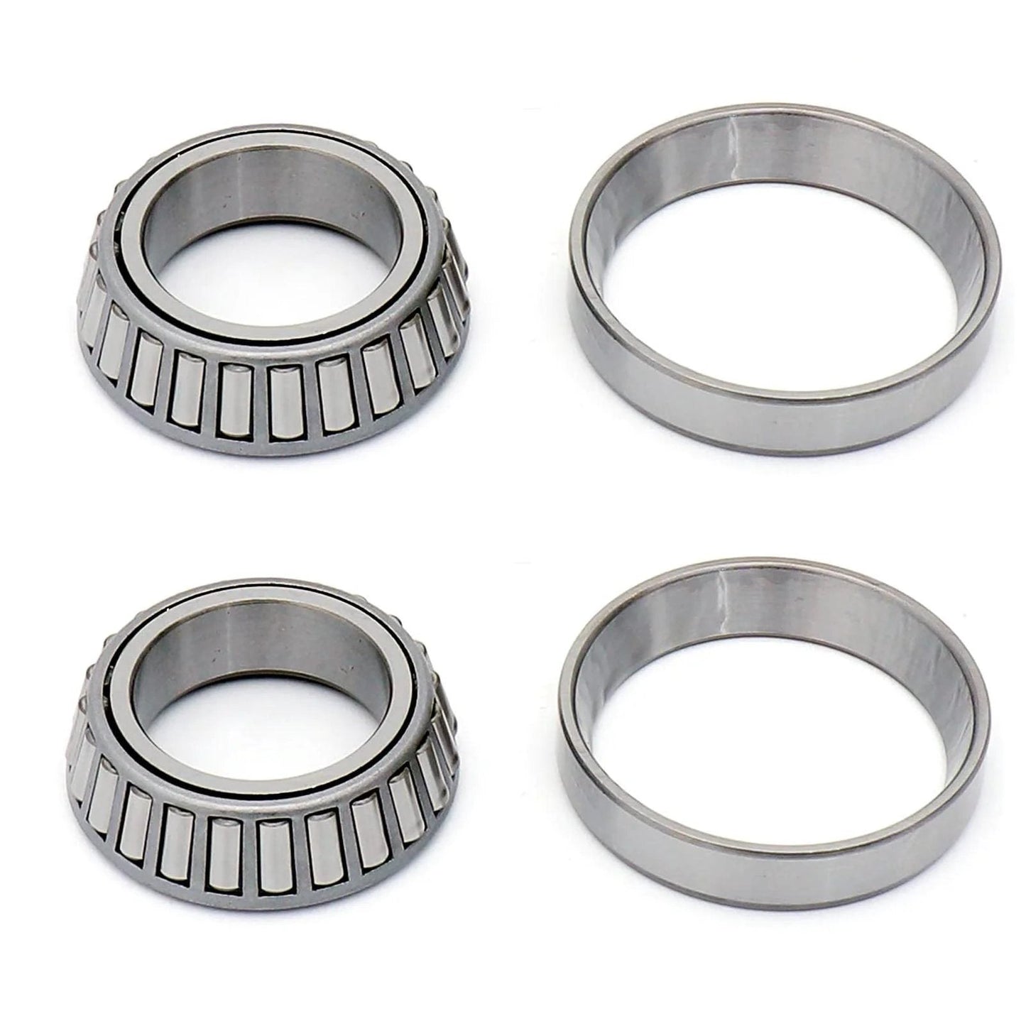 Close-up of L68149 L68111 Tapered Roller Bearing Cup and Cone Set SET17, Set of 2. Chrome steel with precision-tolerance.