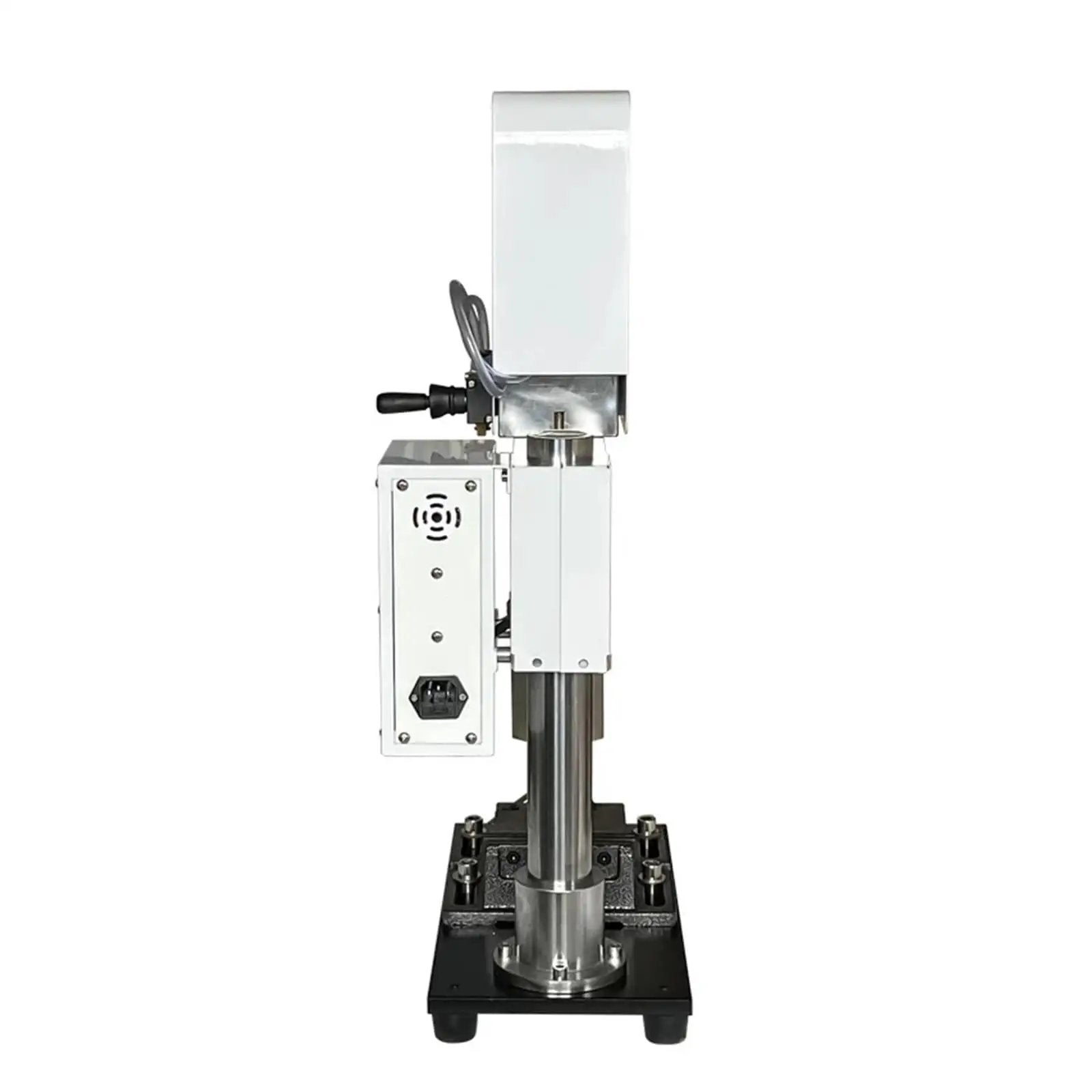 Side view of Lab Grade 30G Vertical Injection Molding Machine For Small Batch Plastic Samples With Pneumatic Mold Equipment, 220V.